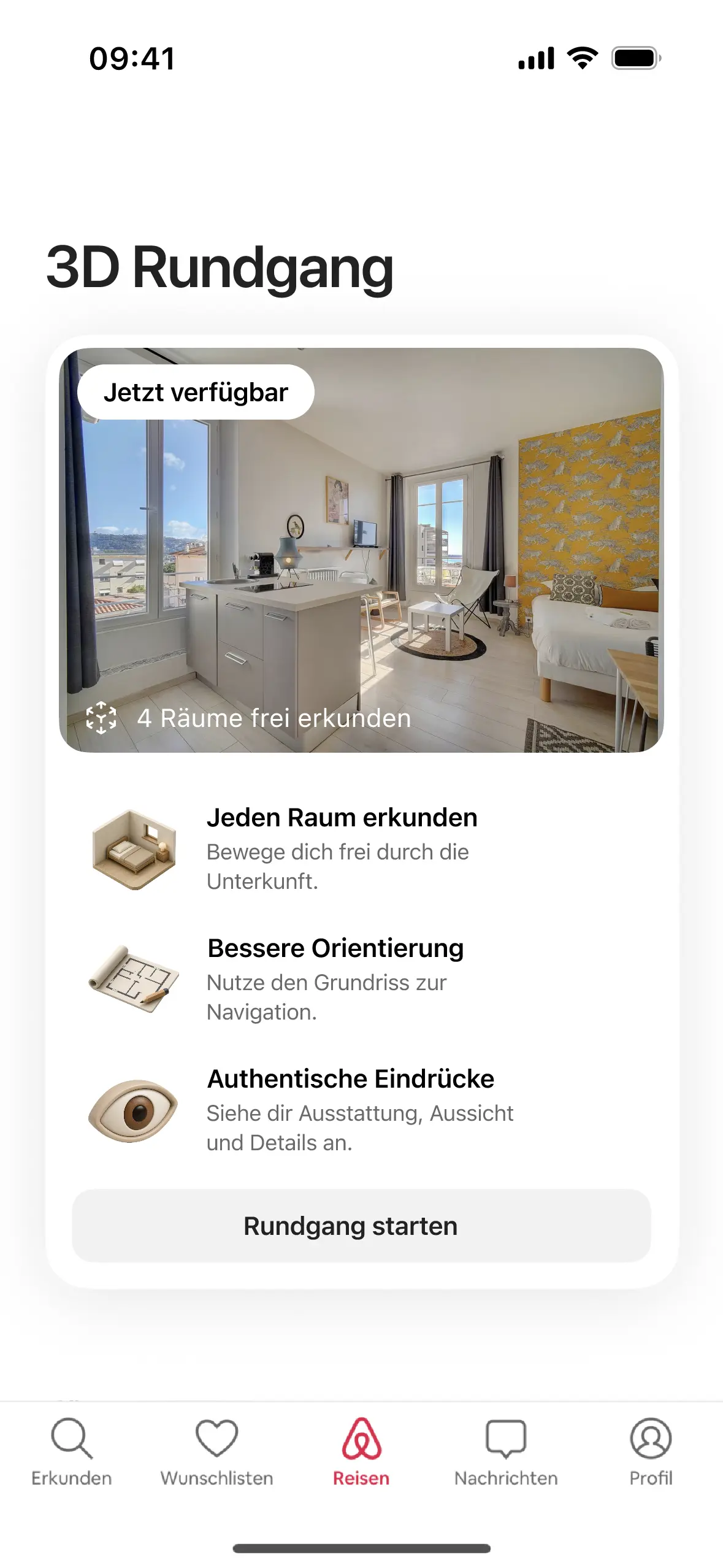 Airbnb 3D-Rundgang – Info-Screen zum neuen Feature